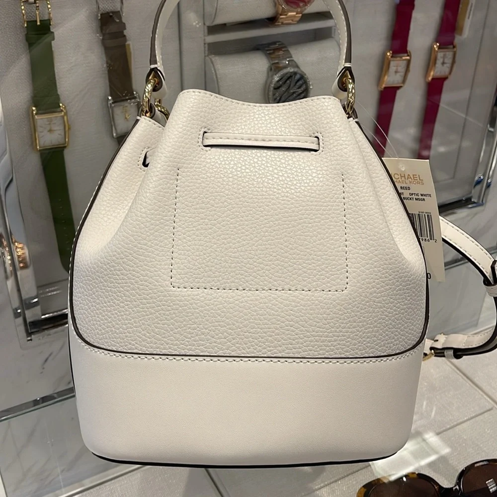 MICHAEL KORS 
Reed Medium Pebbled Leather Bucket Bag Satchel Crossbody Handbag - Picture 8 of 16